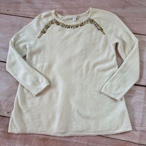 GARNET HIIL 100% CASHMERE CREW NECK EMBELLISHED PULLOVER SWEATER SIZE Medium